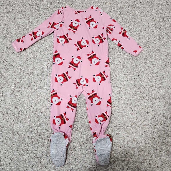 Carters Girls Pink Santa Claus One Piece Footed Pajamas - Picture 4 of 5